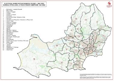 Map displaying Swansea's wards