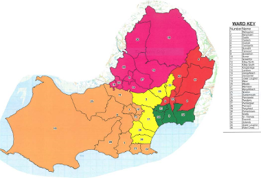 Map displaying Swansea's wards