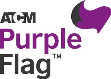 Purple flag logo.