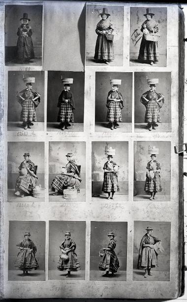 Glass slides showing four women in traditional Welsh dress