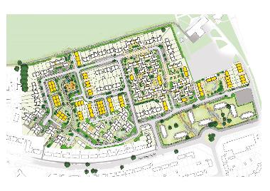 Dyluniad arfaethedig Tudno Place a Heol Emrys - map.