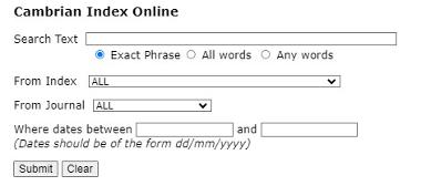 Cambrian index search box screenshot.