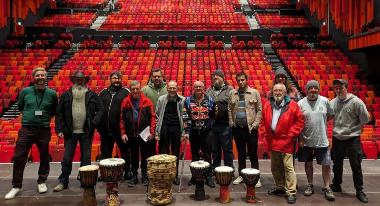 Men's Shed - Brewtime - drumming at Swansea Arena