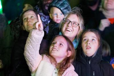 Family watching fireworks