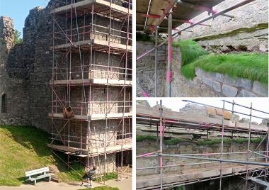 Oystermouth Castle conservation new turf