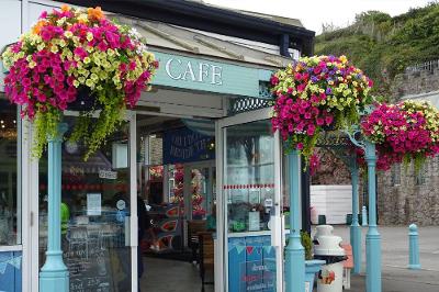 Hanging baskets - Mumbles Pier cafe.